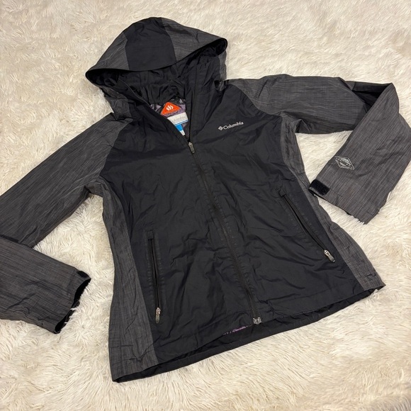 Columbia Jackets & Blazers - Columbia Omni Heat gray black hooded zip front Raincoat Size XS